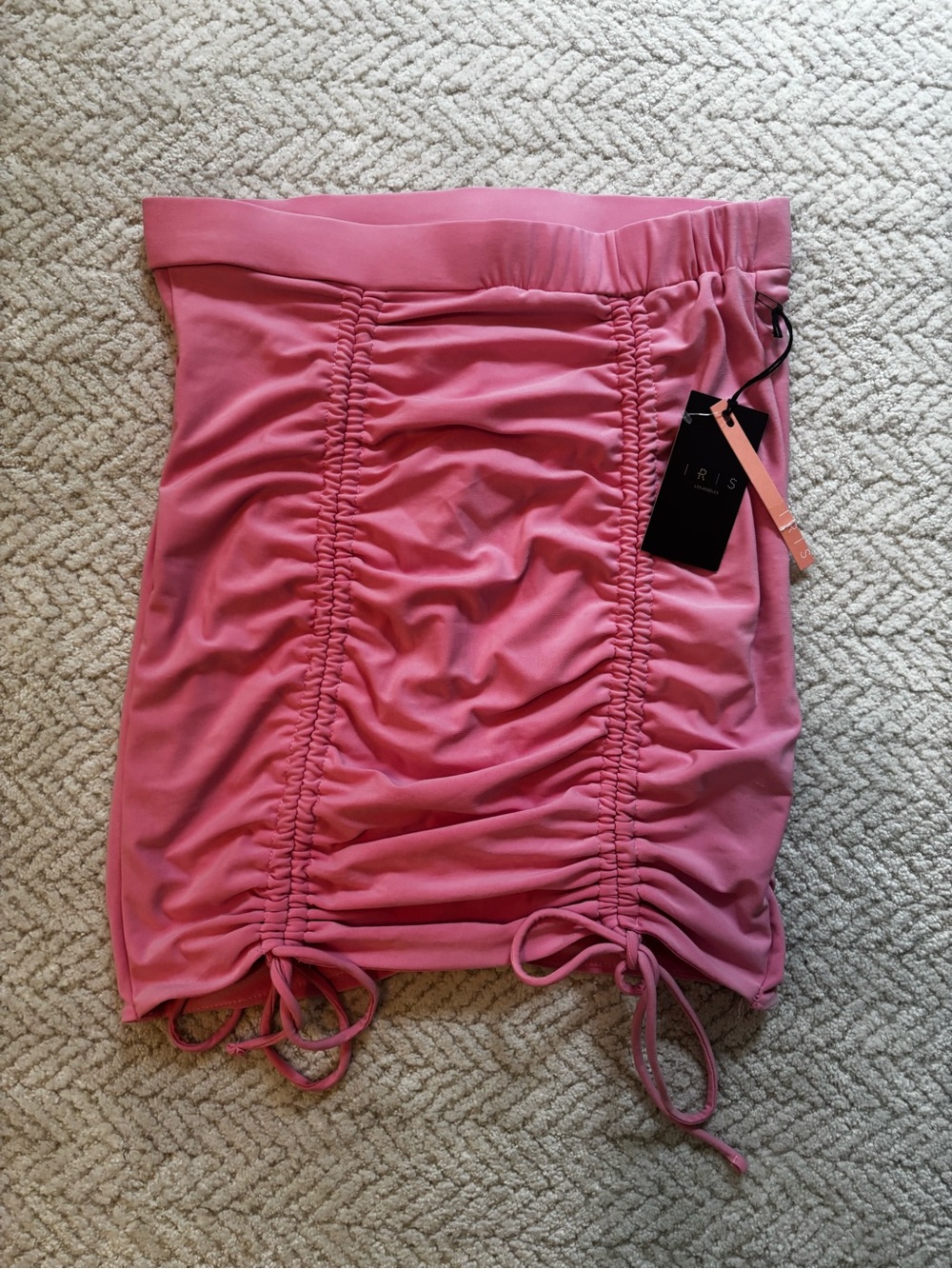 IRIS Los Angeles Pink Ruched Drawstring Bodycon Skirt Size L New With Tags